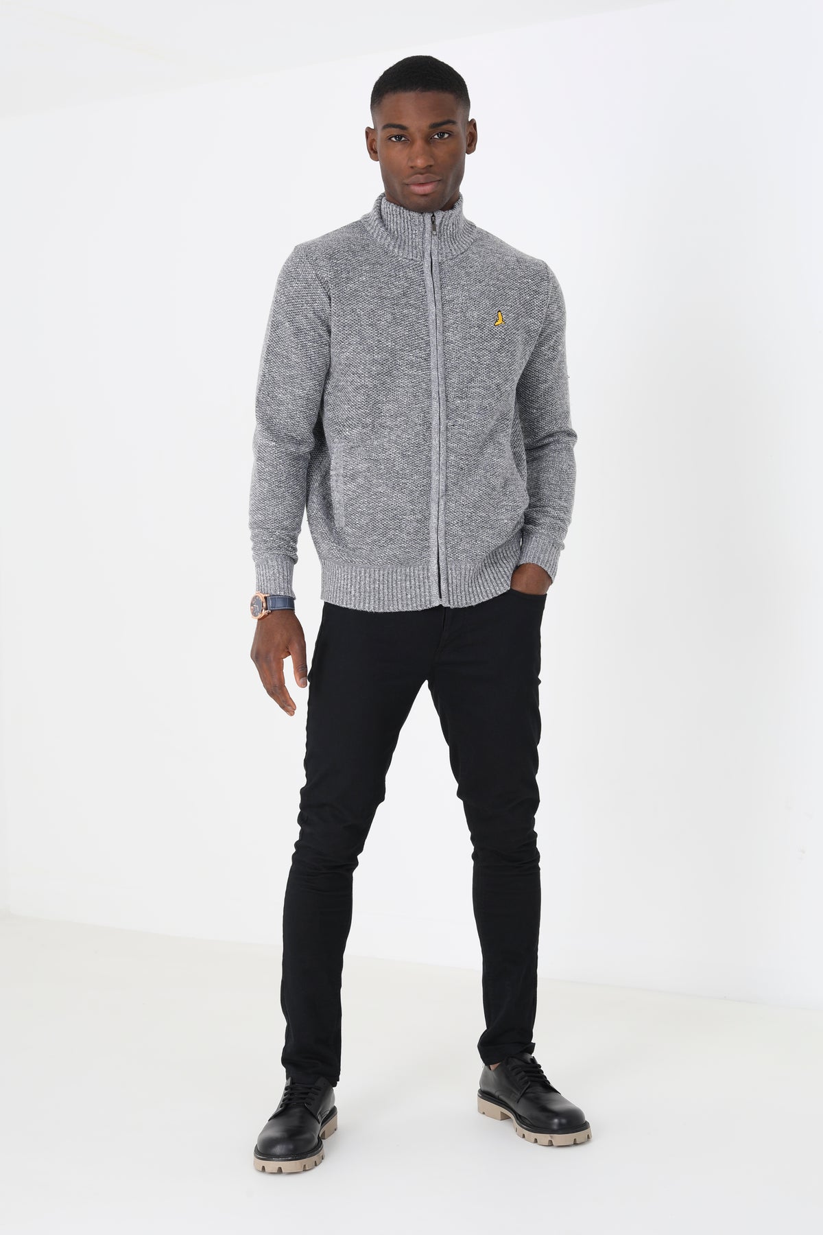 Brave Soul Grey Funnel Neck Zip Through Knitted Jumper - Grey Image 3