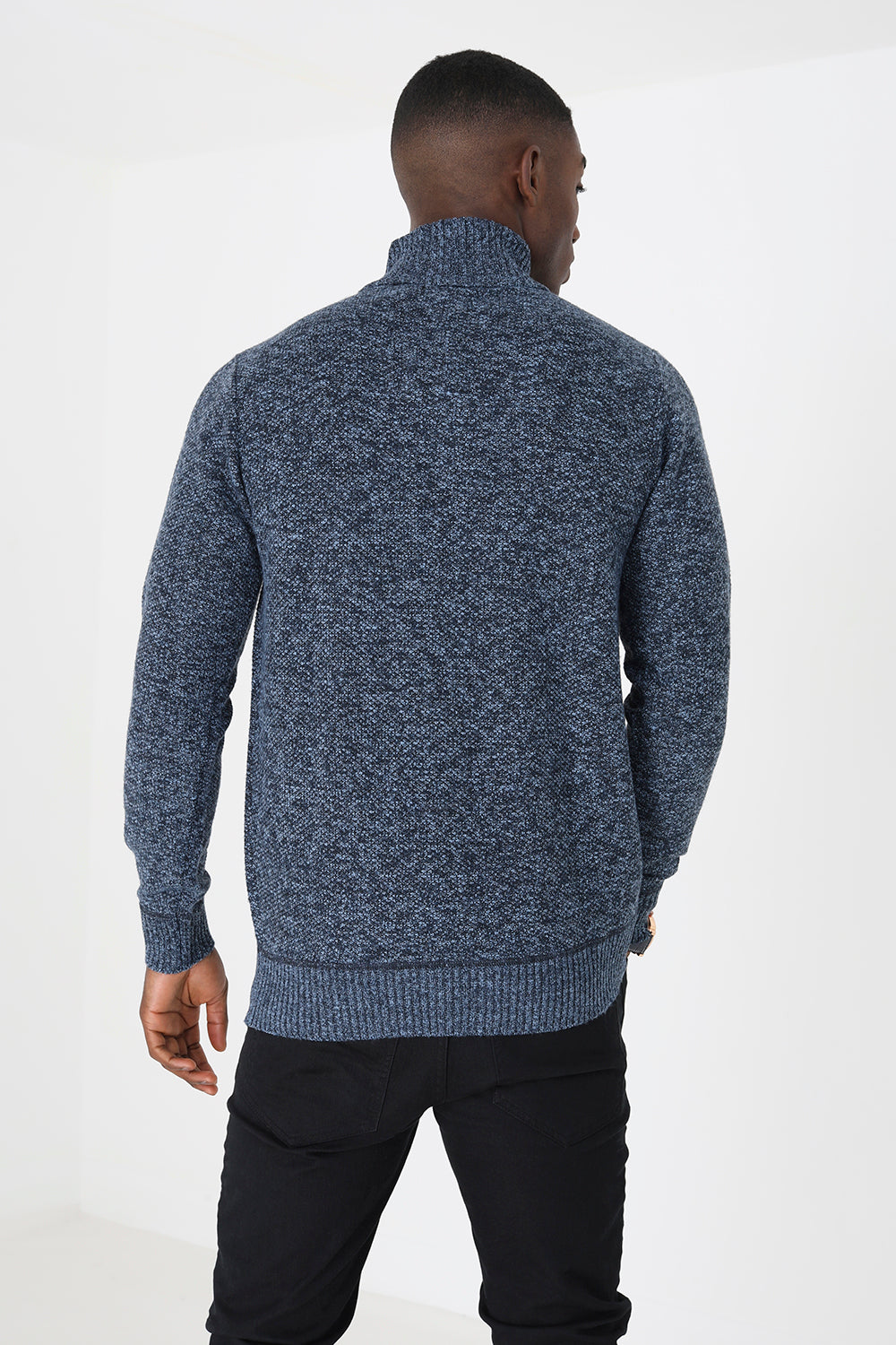 Brave Soul Navy Quarter Zip Knitted Jumper - Navy Image 2