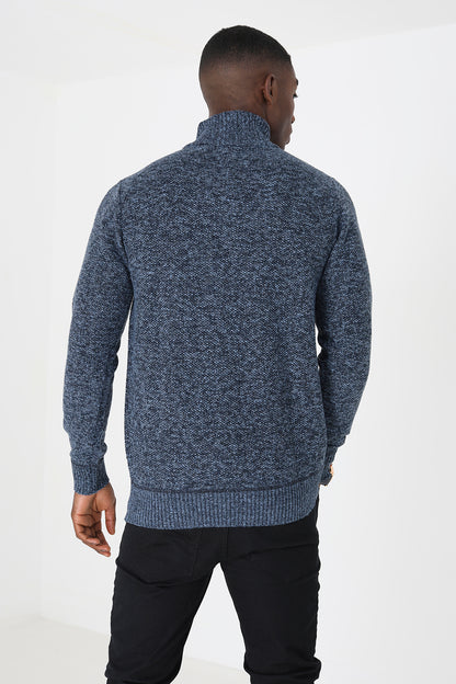 Brave Soul Navy Quarter Zip Knitted Jumper - Navy Image 2