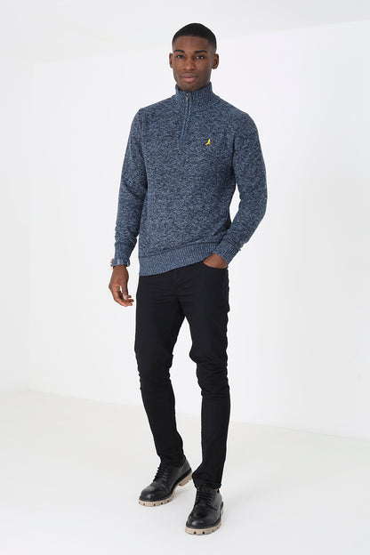 Brave Soul Navy Quarter Zip Knitted Jumper - Navy Image 3