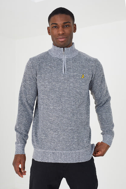 Brave Soul Grey Quarter Zip Knitted Jumper - Grey Image 1