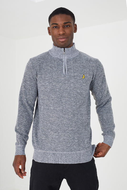 Brave Soul Grey Quarter Zip Knitted Jumper - Grey Image 1