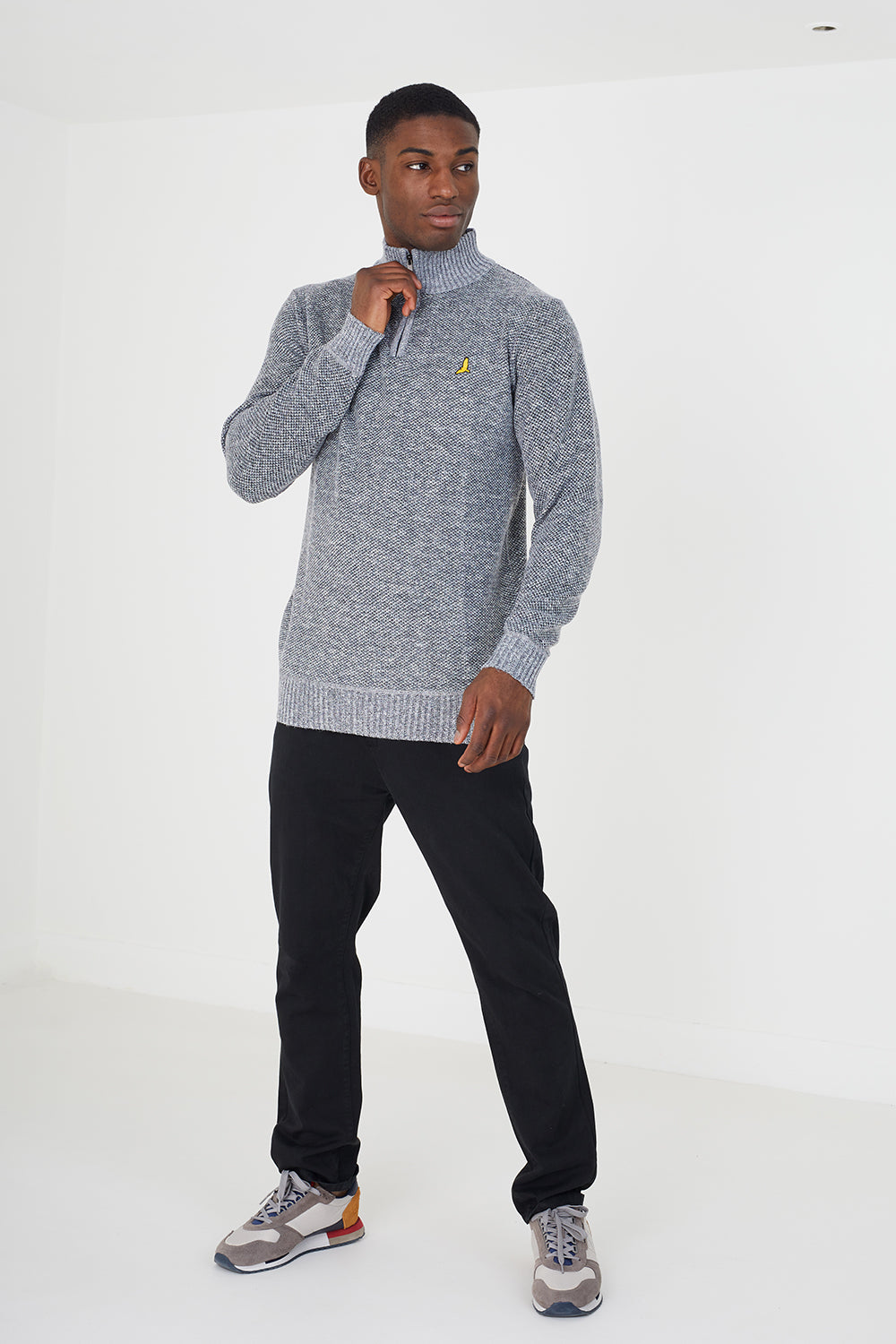 Brave Soul Grey Quarter Zip Knitted Jumper - Grey Image 3
