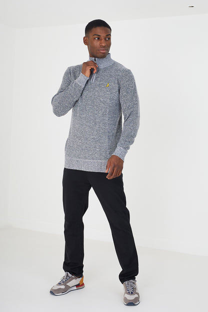 Brave Soul Grey Quarter Zip Knitted Jumper - Grey Image 3