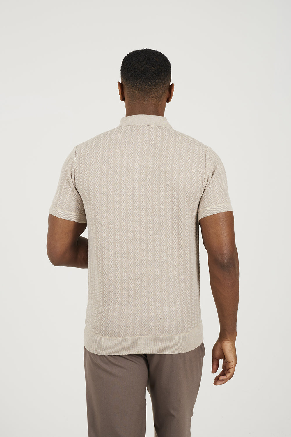Brave Soul Stone Textured Zip Neck Knitted Polo - Stone Image 2