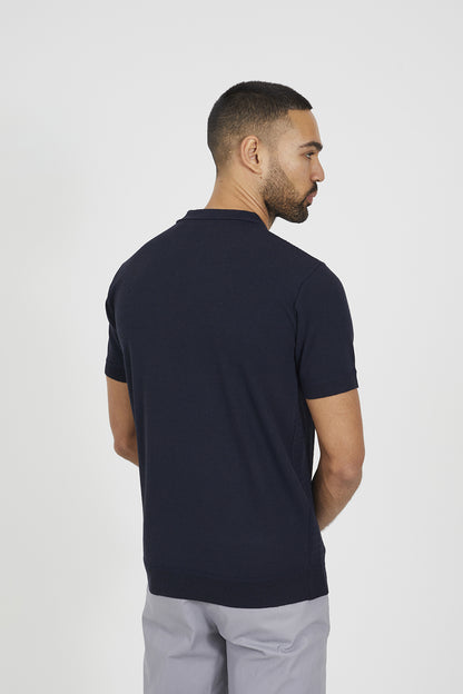 Brave Soul Navy Textured Zip Neck Knitted Polo - Navy Image 2