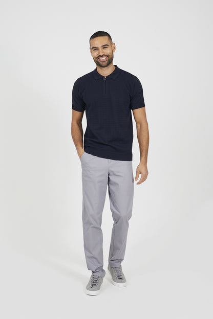 Brave Soul Navy Textured Zip Neck Knitted Polo - Navy Image 3