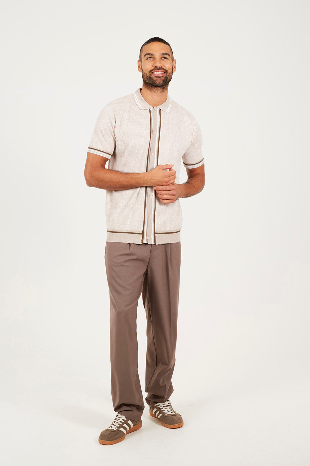 Brave Soul Beige Knitted Short Sleeve Shirt - Beige Image 3