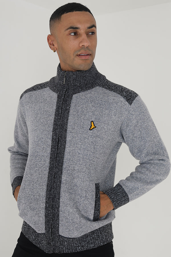 Brave Soul Grey Funnel Neck Knitted Zip Through - Grey Image 1