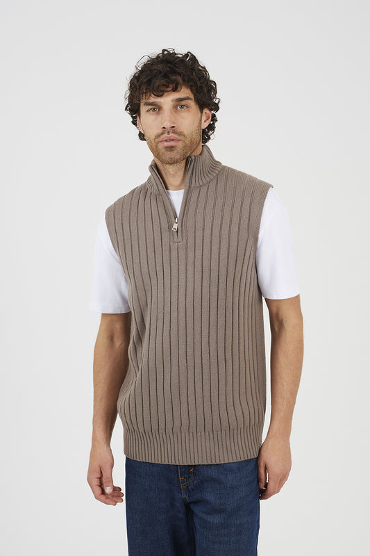 Brave Soul Grey Sleeveless Quarter Zip Jumper - Grey Image 1