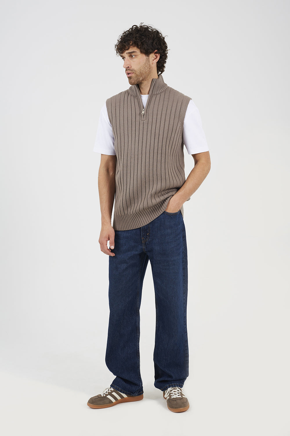 Brave Soul Grey Sleeveless Quarter Zip Jumper - Grey Image 3