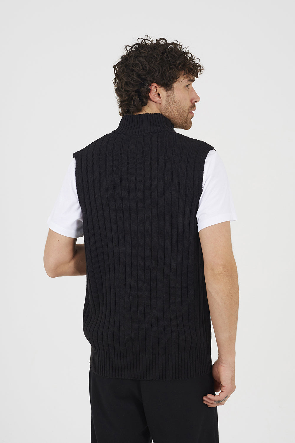 Brave Soul Black Sleeveless Quarter Zip Jumper - Black Image 2