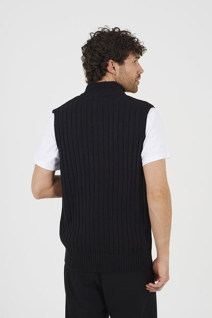 Brave Soul Black Sleeveless Quarter Zip Jumper - Black Image 2