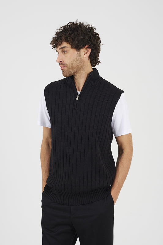 Brave Soul Black Sleeveless Quarter Zip Jumper - Black Image 1