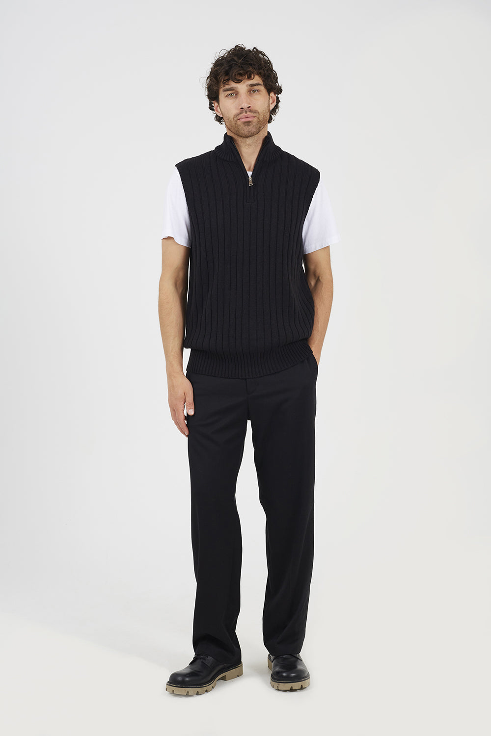 Brave Soul Black Sleeveless Quarter Zip Jumper - Black Image 3