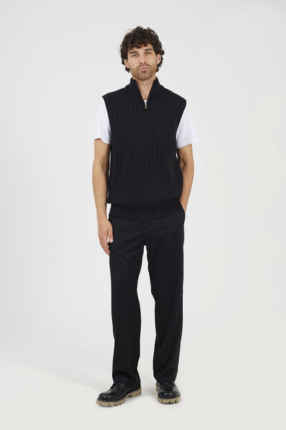 Brave Soul Black Sleeveless Quarter Zip Jumper - Black Image 3
