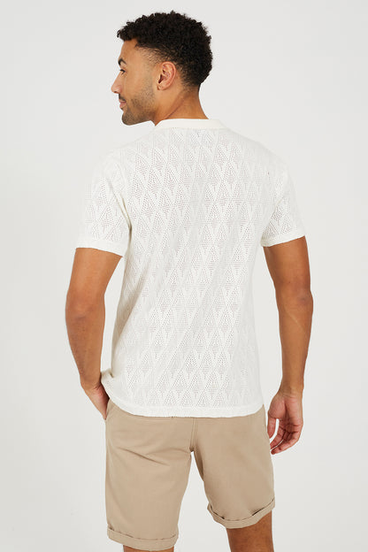 Brave Soul White Revere Collar Knitted Polo Shirt - White Image 2