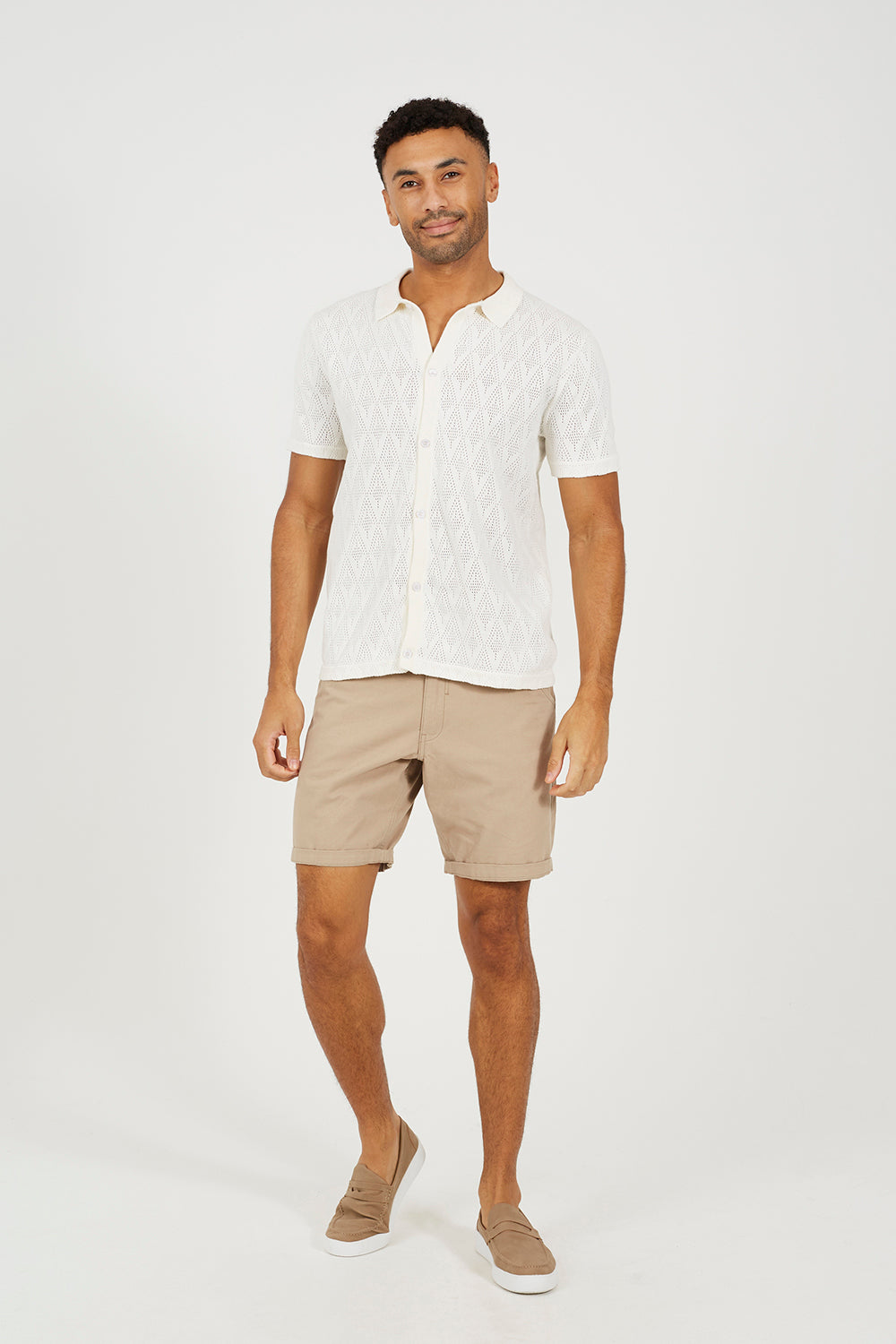 Brave Soul White Revere Collar Knitted Polo Shirt - White Image 3