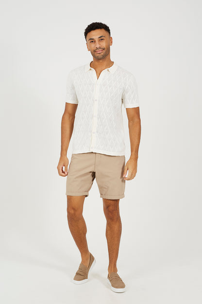 Brave Soul White Revere Collar Knitted Polo Shirt - White Image 3