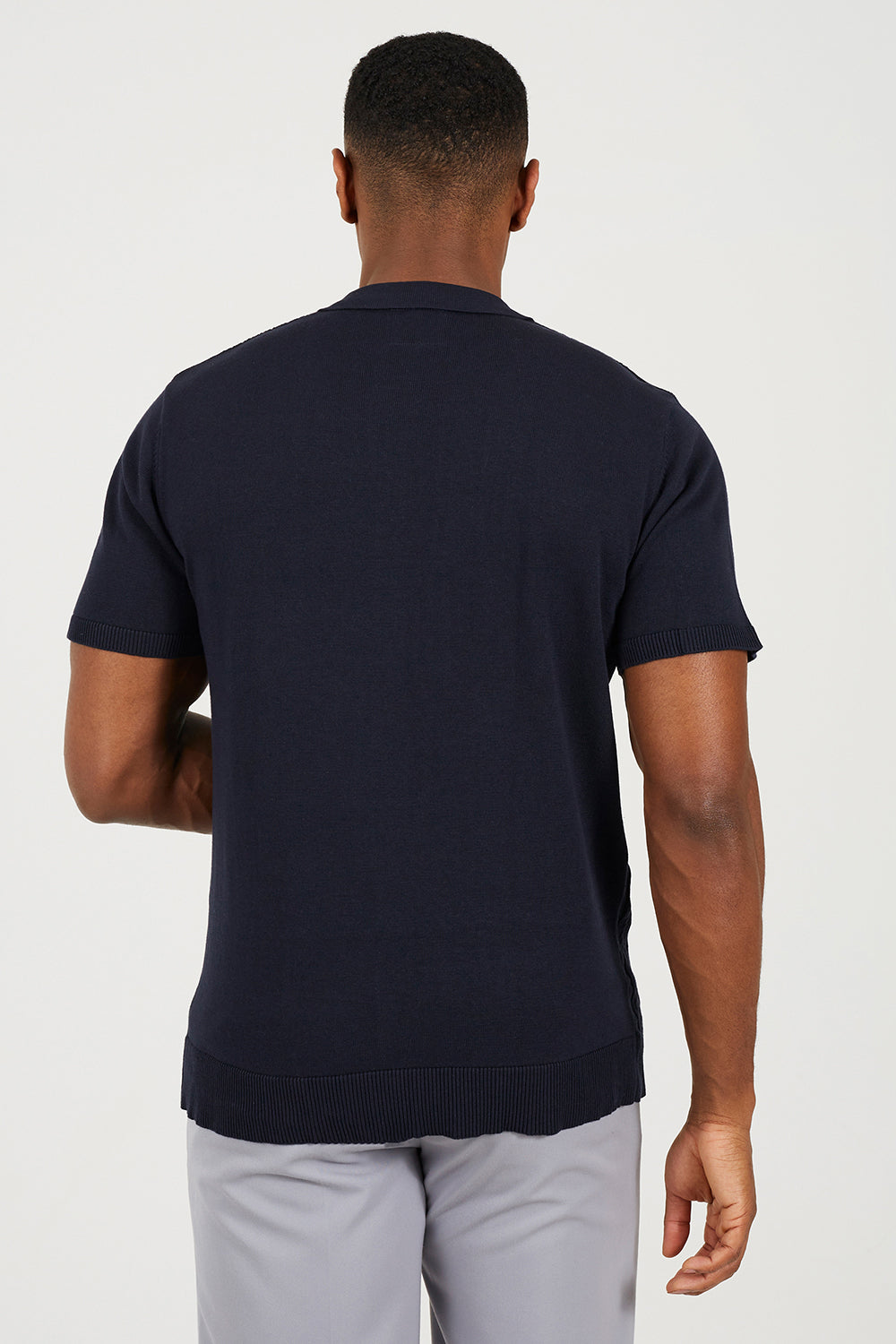 Brave Soul Navy Revere Collar Knitted Polo Shirt - Navy Image 2