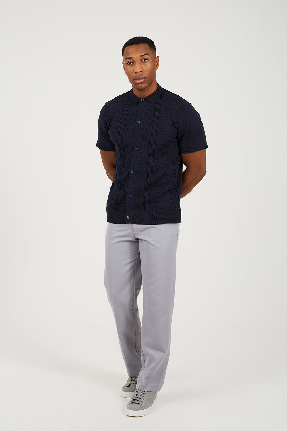 Brave Soul Navy Revere Collar Knitted Polo Shirt - Navy Image 3