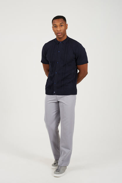 Brave Soul Navy Revere Collar Knitted Polo Shirt - Navy Image 3