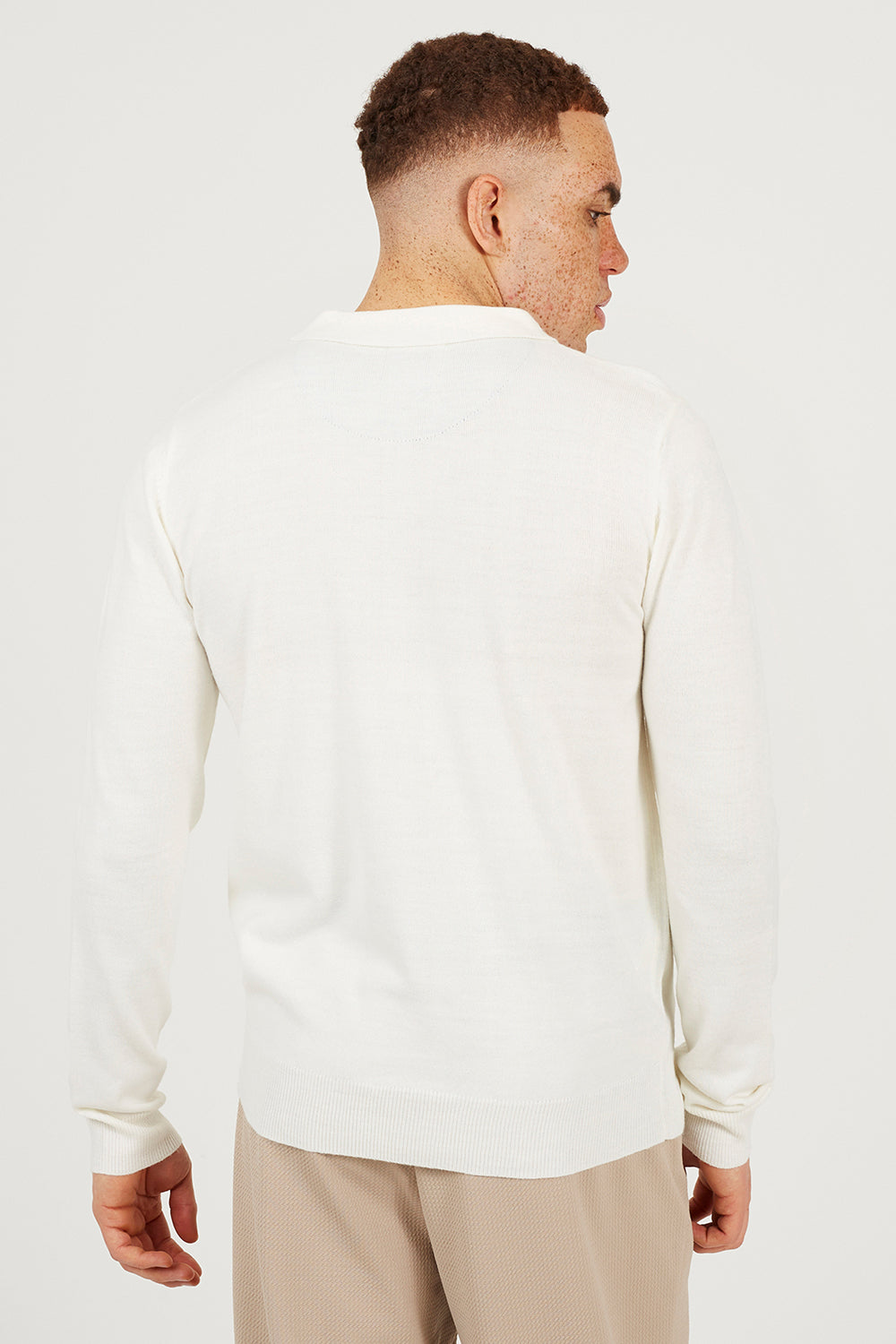 Brave Soul Off White Long Sleeve Knitted Polo Shirt - Off White Image 2
