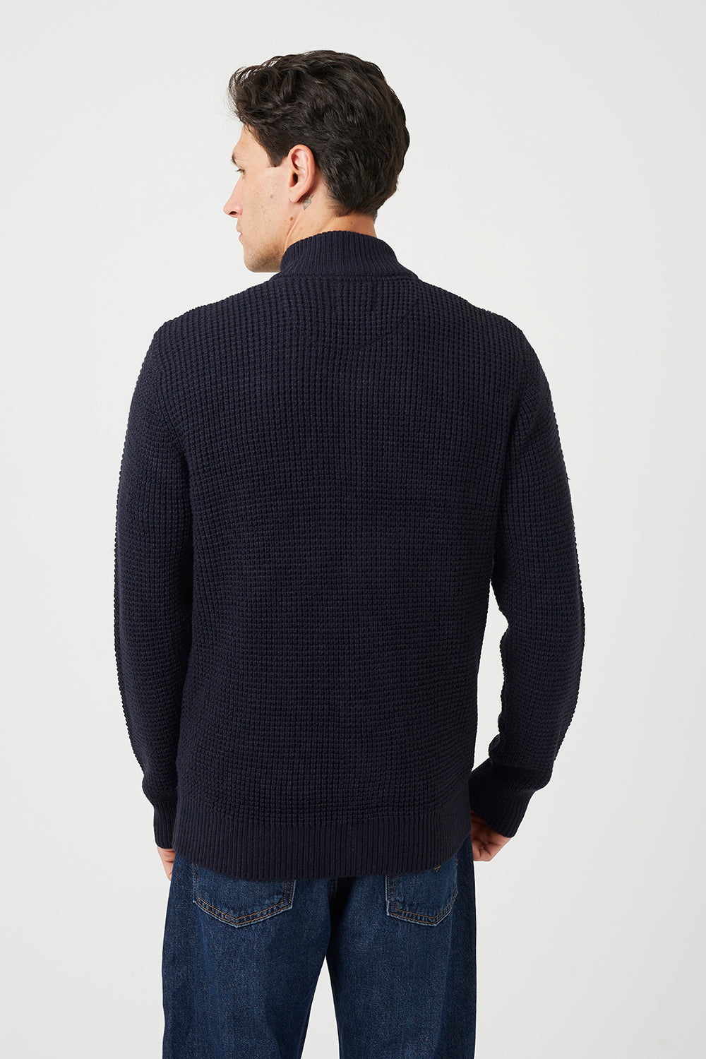 Brave Soul Navy Zip Through Waffle Knit Jumper - Navy Image 2