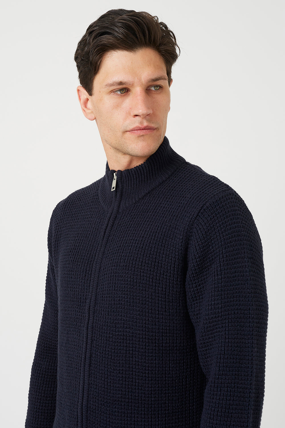 Brave Soul Navy Zip Through Waffle Knit Jumper - Navy Image 4