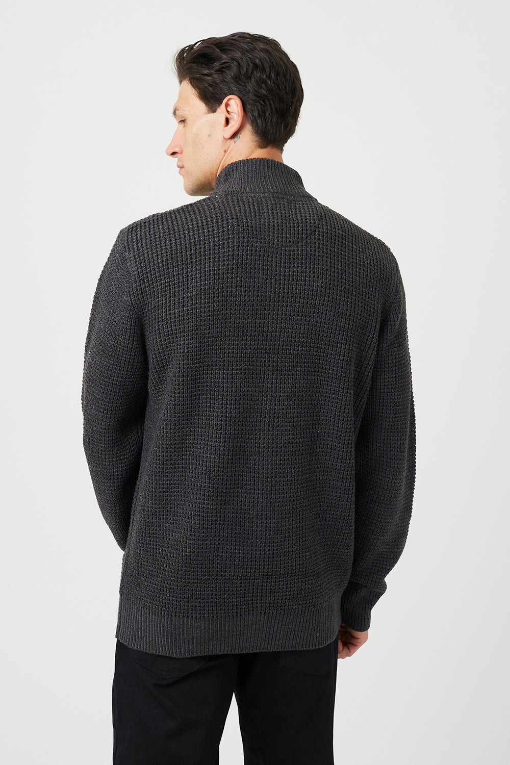 Brave Soul Charcoal Zip Through Waffle Knit Jumper - Charcoal Image 2