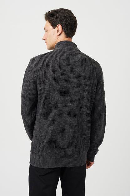 Brave Soul Charcoal Zip Through Waffle Knit Jumper - Charcoal Image 2