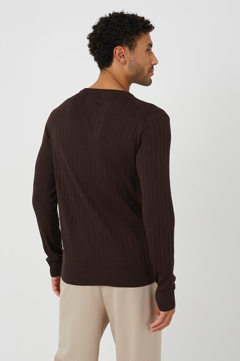 Brave Soul Chocolate Crew Neck Ribbed Jumper - Chocolate Image 2