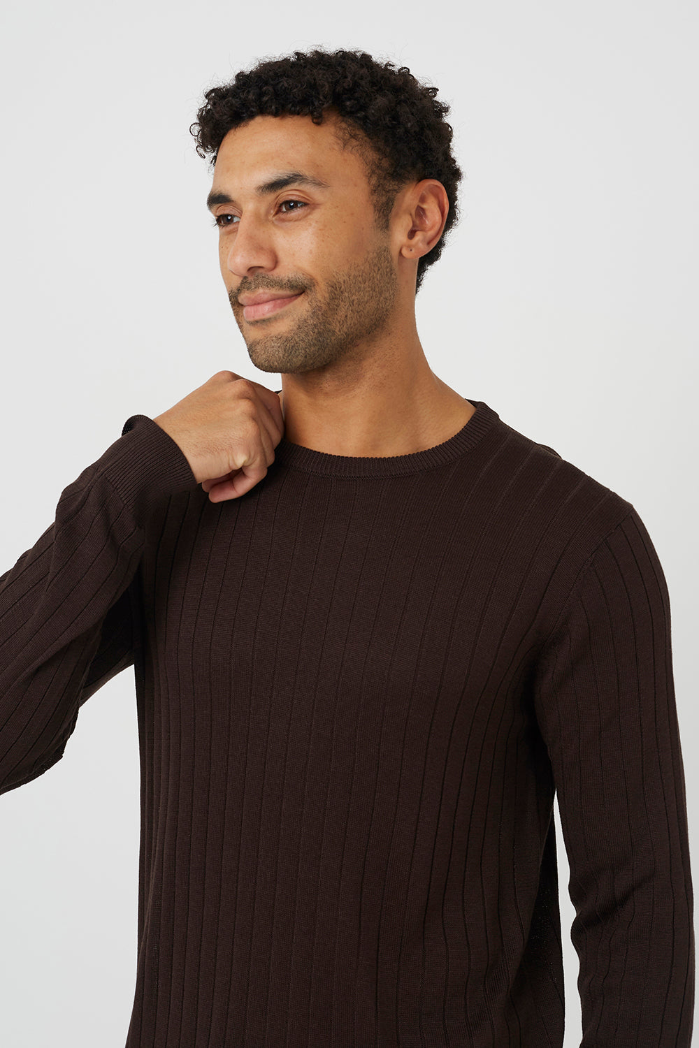 Brave Soul Chocolate Crew Neck Ribbed Jumper - Chocolate Image 4