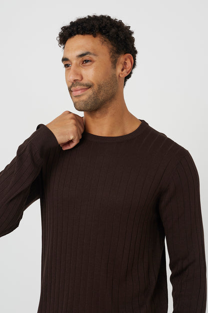 Brave Soul Chocolate Crew Neck Ribbed Jumper - Chocolate Image 4