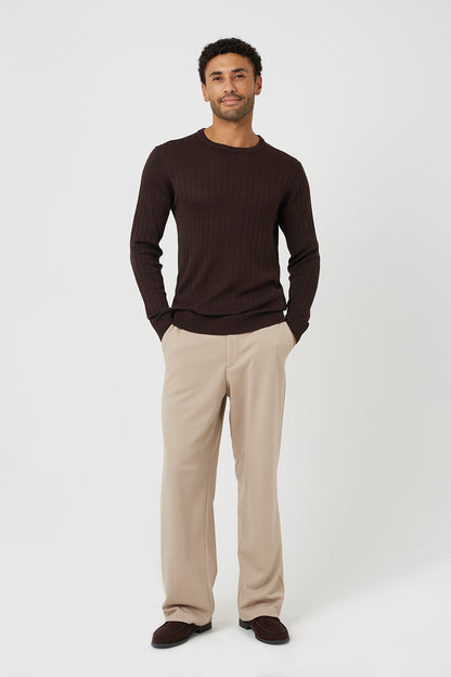 Brave Soul Chocolate Crew Neck Ribbed Jumper - Chocolate Image 3