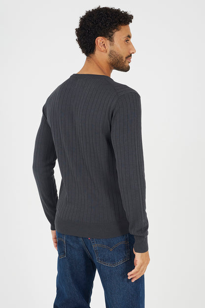 Brave Soul Navy Crew Neck Ribbed Jumper - Navy Image 2