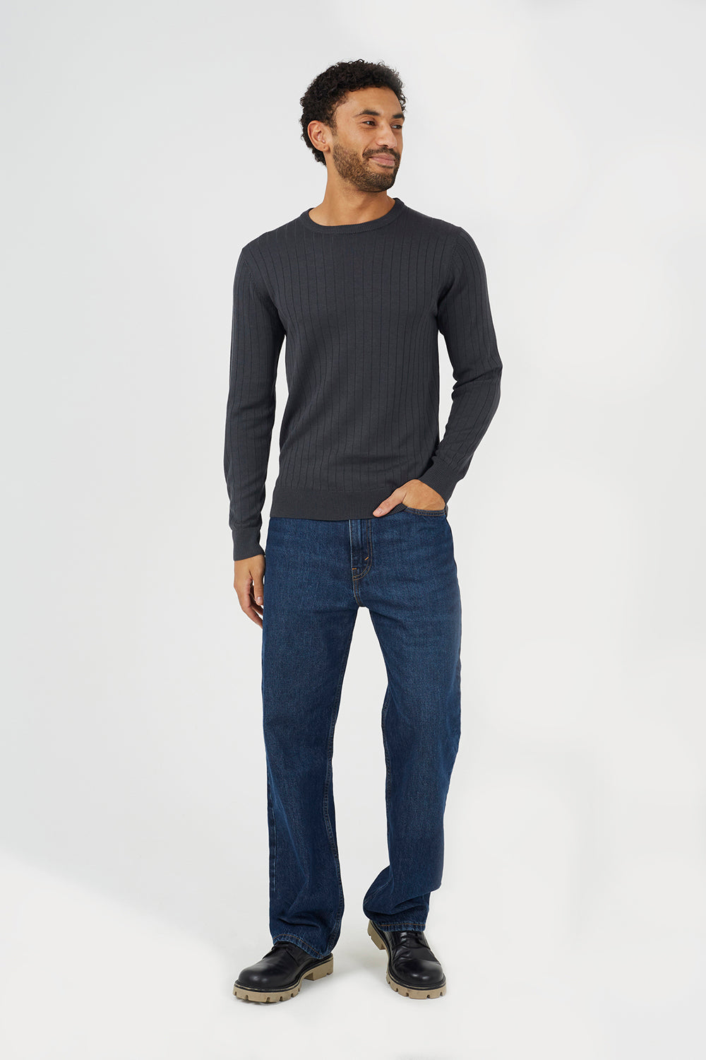 Brave Soul Navy Crew Neck Ribbed Jumper - Navy Image 3