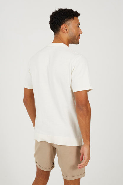 Brave Soul White Knitted Polo Shirt - White Image 2