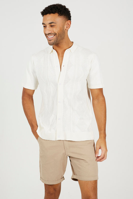 Brave Soul White Knitted Polo Shirt - White Image 1