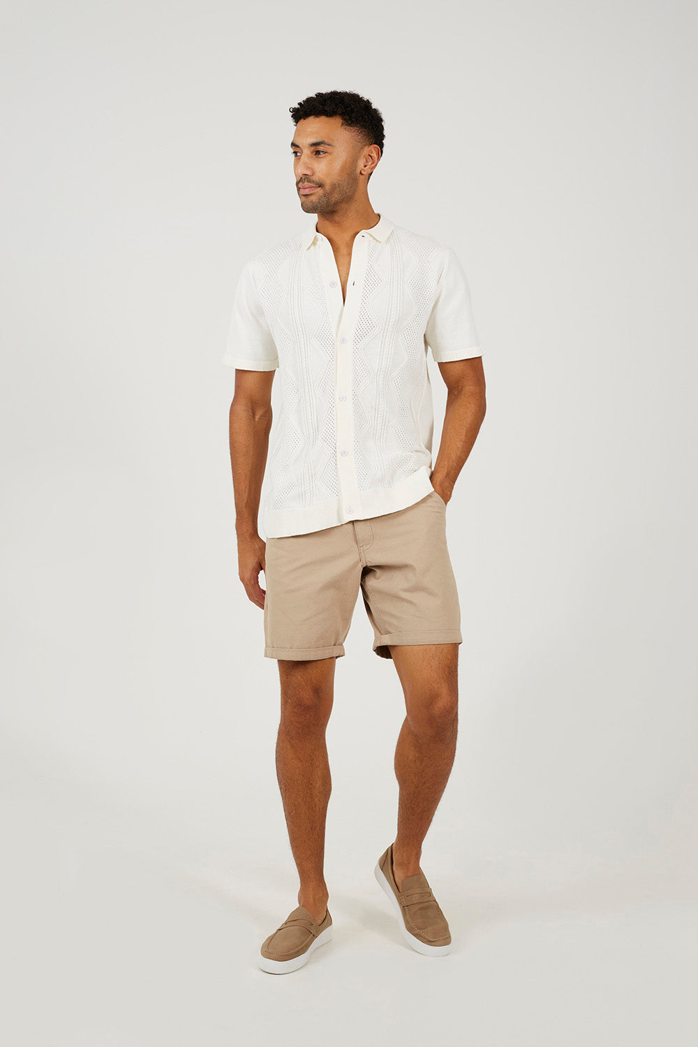 Brave Soul White Knitted Polo Shirt - White Image 3