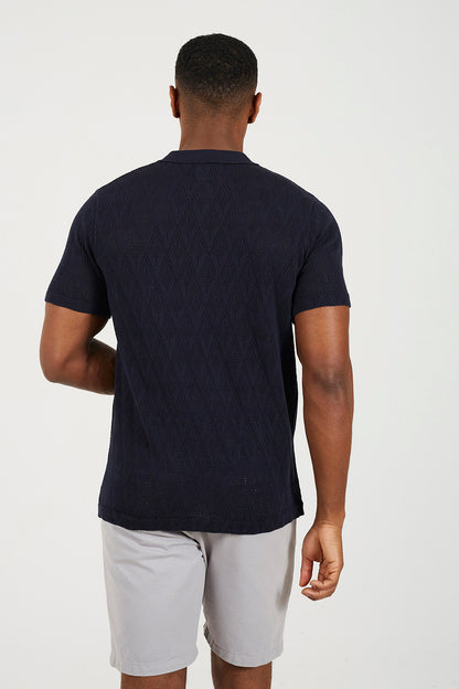 Brave Soul Navy Knitted Polo Shirt - Navy Image 2