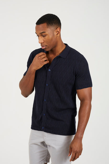 Brave Soul Navy Knitted Polo Shirt - Navy Image 4