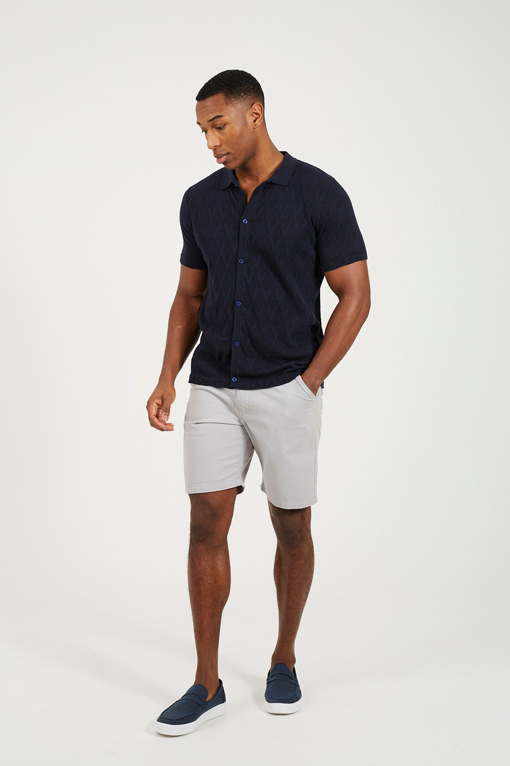 Brave Soul Navy Knitted Polo Shirt - Navy Image 3