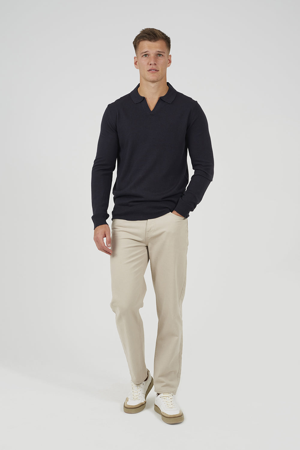 Brave Soul Navy Trophy Neck Knitted Polo - Navy Image 3