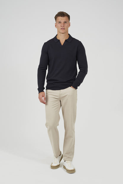 Brave Soul Navy Trophy Neck Knitted Polo - Navy Image 3
