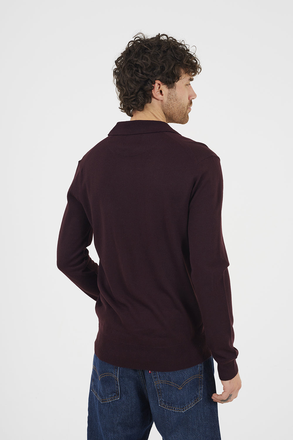 Brave Soul Burgundy Trophy Neck Knitted Polo - Burgundy Image 2
