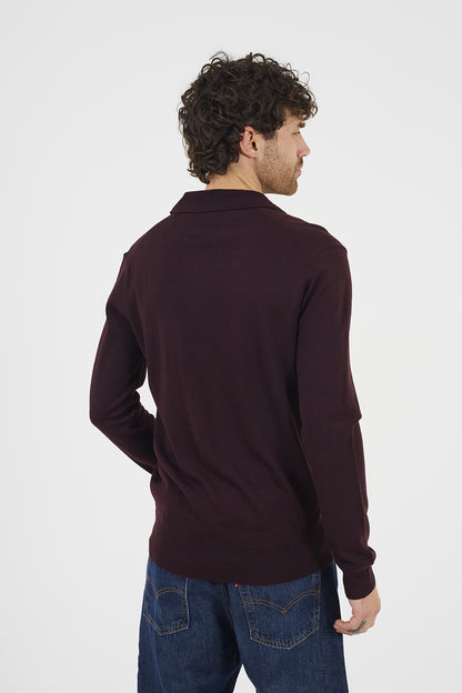 Brave Soul Burgundy Trophy Neck Knitted Polo - Burgundy Image 2