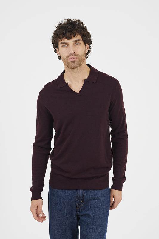 Brave Soul Burgundy Trophy Neck Knitted Polo - Burgundy Image 1