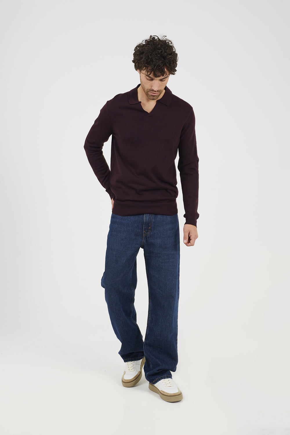 Brave Soul Burgundy Trophy Neck Knitted Polo - Burgundy Image 3