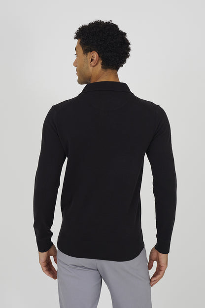 Brave Soul Black Trophy Neck Knitted Polo - Black Image 2